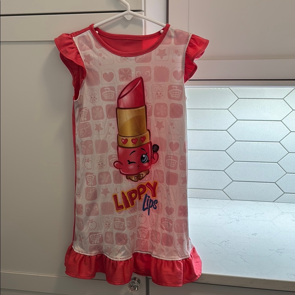 Shopkins Pink and Red Nightgown with Lipstick Design